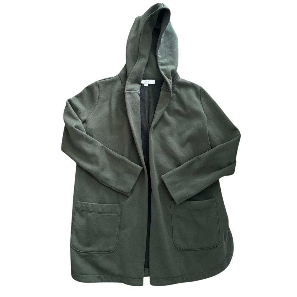 Loft Open-Front Hooded Cardigan Sweater, Size Large, Olive Green, Comfort